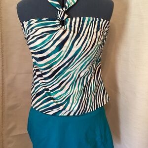 Jantzen 2-piece tropical zebra print swimsuit with skirt